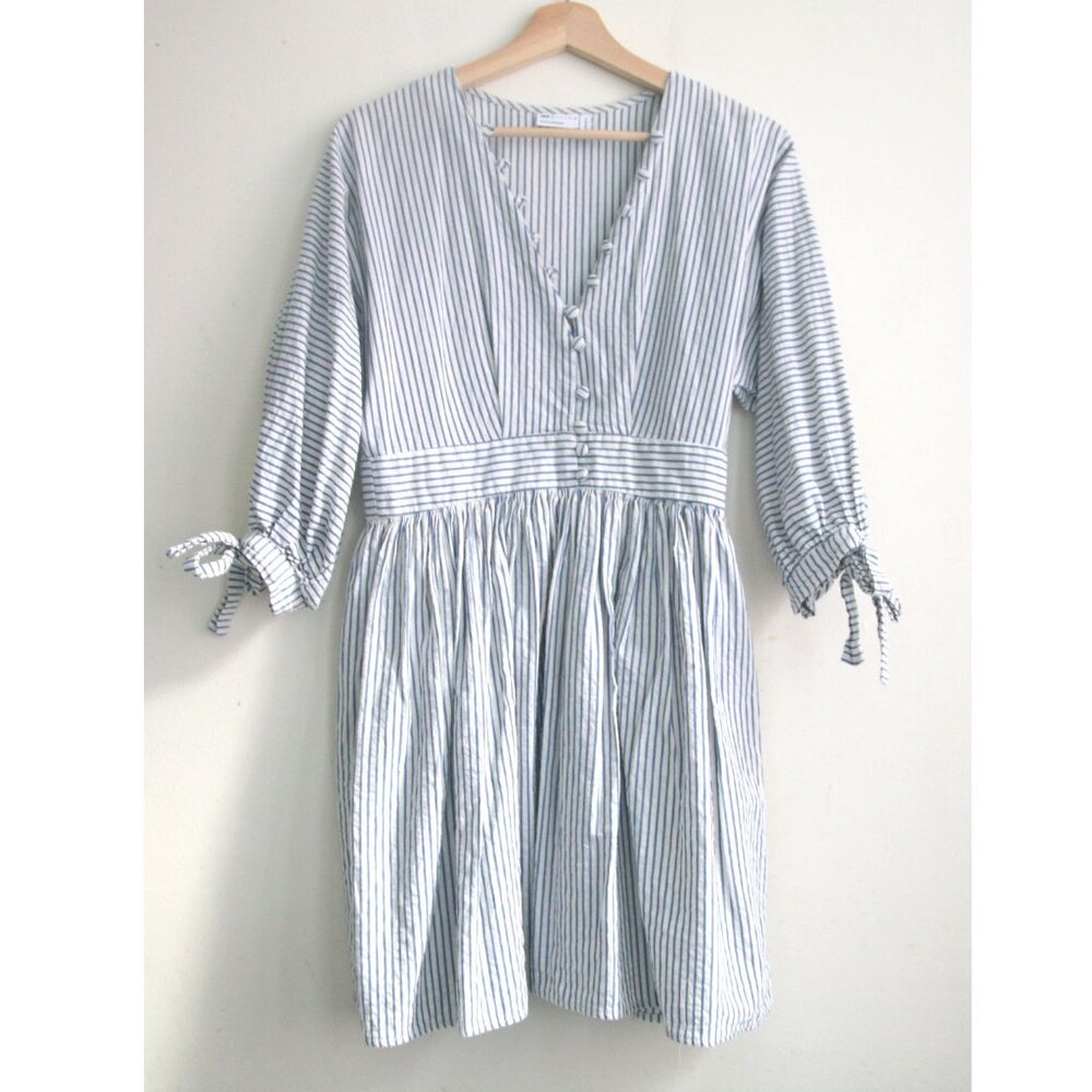 Size 4 - ASOS Design Women's Stripe Cotton Ivory Puff Sleeve Casual Dress